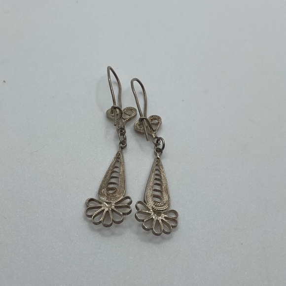 Vtg Sterling Silver Filigree Dangle Earrings 1.7” / Antique - Picture 4 of 6